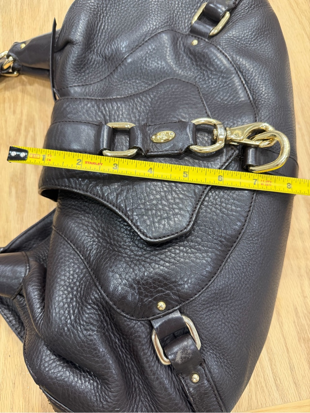 Cole Haan Dark brown Pebbled Leather Equestrian Hobo Bag with Gold Hardware - Picture 10 of 10